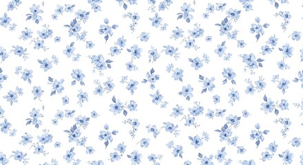 Delicate Blue Floral Pattern on White Background.