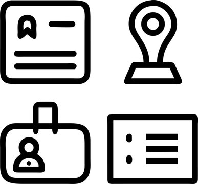 Professional identification badges and location pin icons for business and travel needs