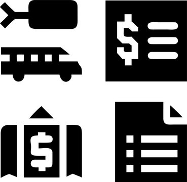 Financial icons for budget tracking, travel planning, and business expenses