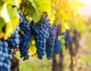 Naklejka premium Grapes on vines in sunlight