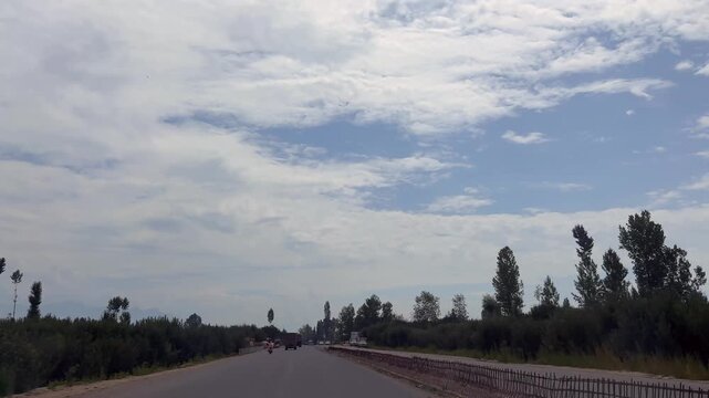 Slow Motion Travelling Through Kashmir India Capturing Nature Beauty, Green Environment, Majestic Mountains, Flowing Rivers, Meadows, Serenity, Culture, Timeless Scenic Wonders  Clip 115