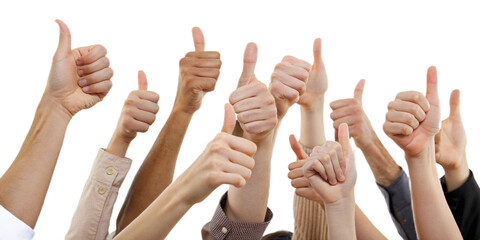 group of hands showing approval sign isolated on transparent