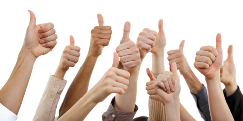 group of hands showing approval sign isolated on transparent