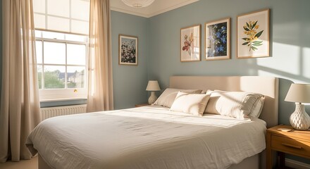Fototapeta premium Bright and Airy Bedroom Interior with Natural Light.