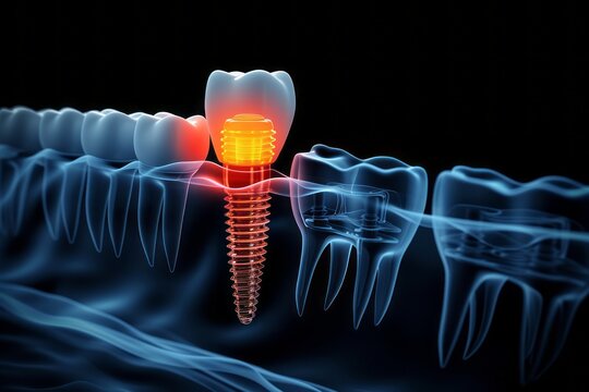 Dental implant image on the technological background