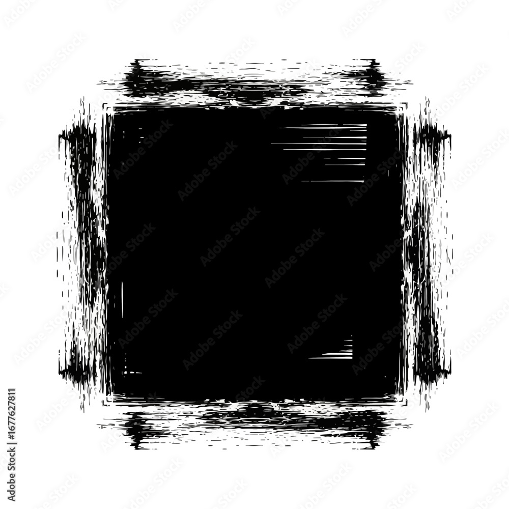 Poster distressed black square frame with grunge texture, ideal for overlaying text or images in graphic de