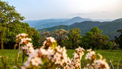 Obraz premium Blossoming spring mountain vista
