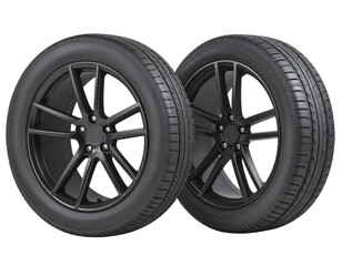 Obraz premium Two Black Car Wheels with Tires, Isolated on Transparent Background