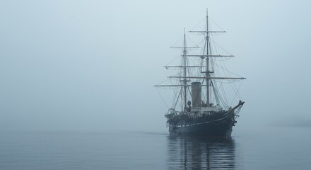 Obraz premium Antique ship in misty sea background