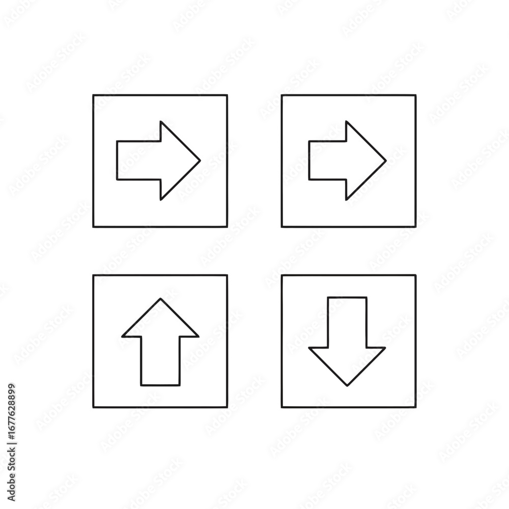 Fototapete simple arrow icon set with four directions in outline style for ui design and navigation, suitable f