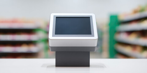 Touchscreen register positioned on a counter in a retail environment. Technology in retail