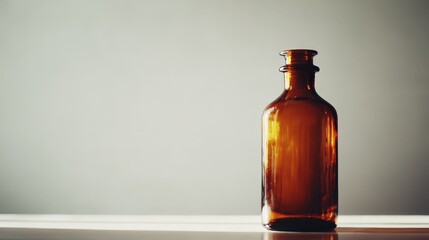 Vintage Amber Glass Bottle on Minimalist Background