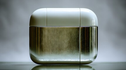 Elegant Metallic Earbud Case on Reflective Surface