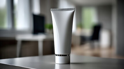 Minimalist Cosmetic Tube on Desk in Modern Office