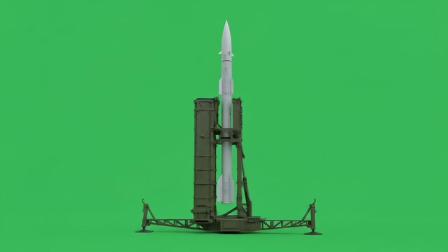 Long-Range Missile Vertical Launch System - A 3D video of a long-range surface-to-air missile in a vertical launch canister, set against a green screen background.