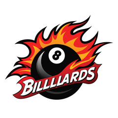 Flaming eight ball billiard logo isolated on white background for sport and game design