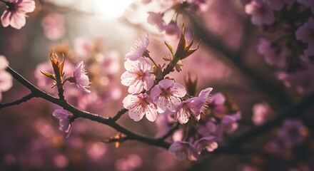Obraz premium Captivating pink blossoms illuminated by soft sunlight a delicate spring scene