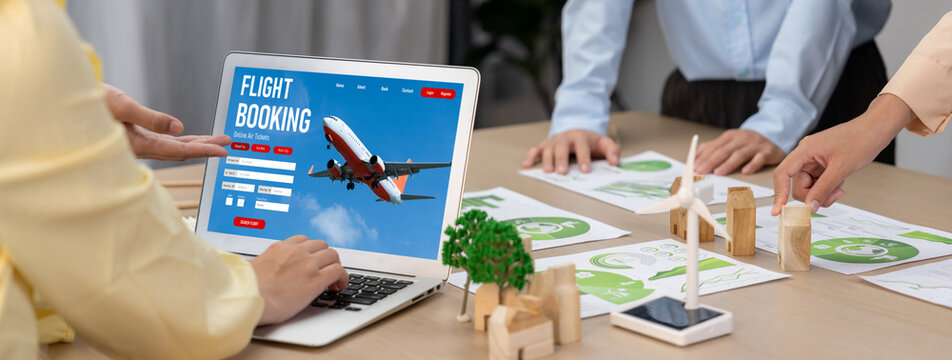 Online flight booking website provide brisk reservation system . Travel technology concept .