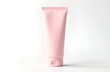 Beige peach white cosmetic tube for cream, lotion, gel products empty mock up. Place for text, logo, branding. Pastel studio background