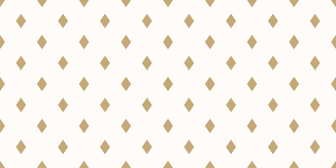 Simple vector minimalist seamless pattern with small diamonds, rhombuses. Classic minimal gold and white background. Abstract golden texture. Repeating geometric design for print, textile, package