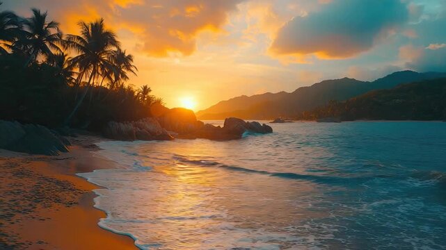 santa marta tayrona national park golden sunset zoom out video