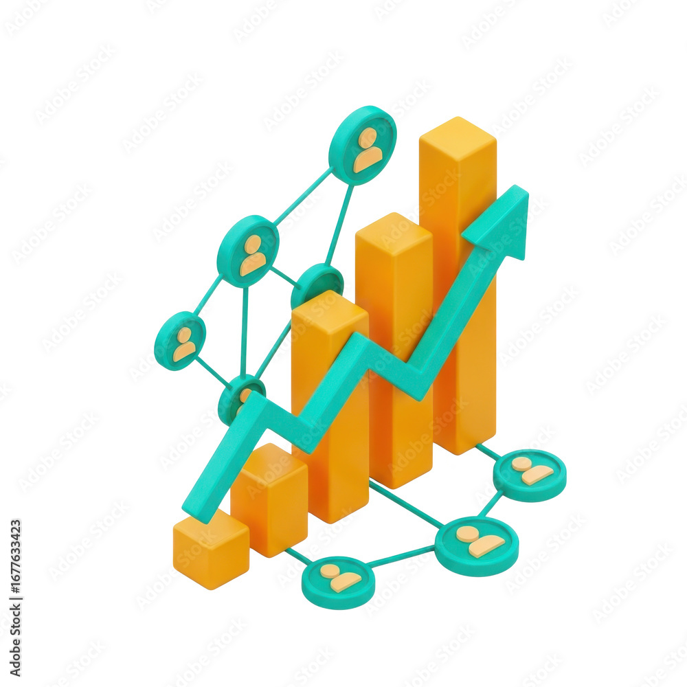 Poster 3d isometric growth chart with connected network representing business development transparent backg