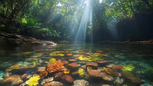 rainbow-colored ca&ntilde;o cristales river near la macarena, colombian landscape video zoom out
