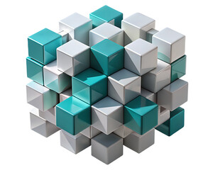 Naklejka premium Interlocking Cubes in White and Teal Forming a Spherical Geometric Structure abstract