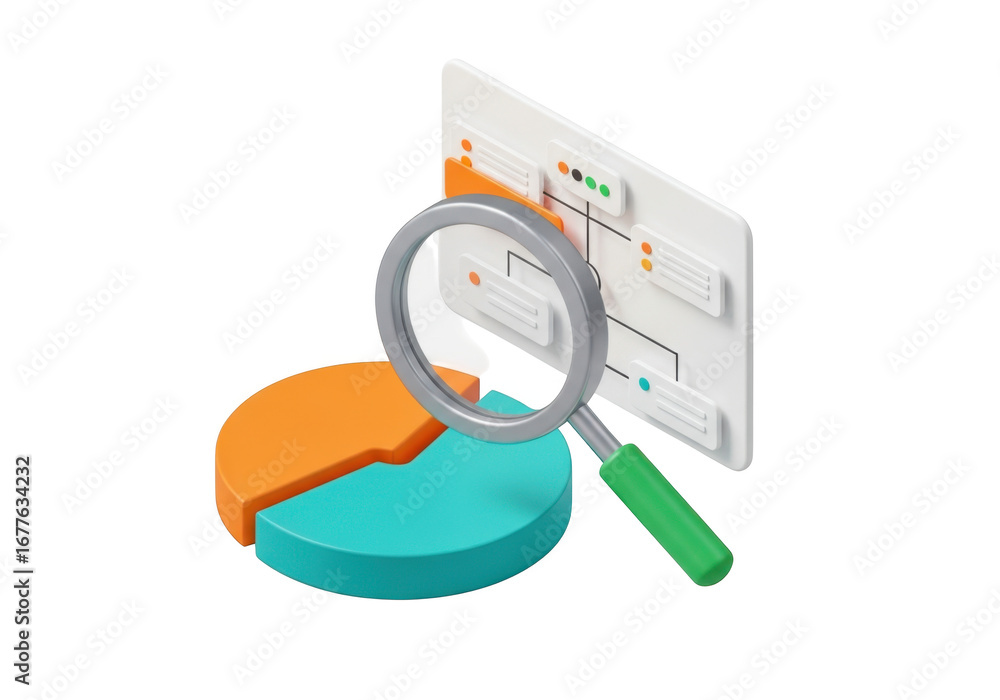 Aufkleber data analysis magnifying glass over pie chart and graph for business insight transparent background