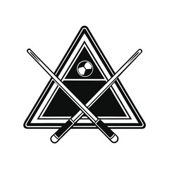 Billiards symbol with crossed cues, triangle and ball isolated on white background