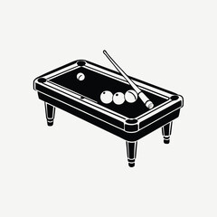 Billiard table with balls and cue isolated on white background, perfect for pool game or snooker