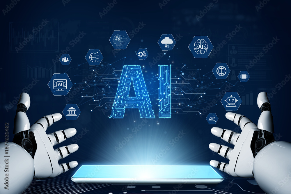 Aufkleber ai brain processes big data with generative ai, llms, and machine learning to support business decis
