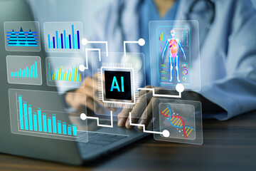 Doctor technology AI transforms patient care by integrating advanced diagnostics, predictive...