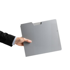 Hand Holding Gray Folder – Minimalist Symbol of Order, Neutrality, and Professional Clarity