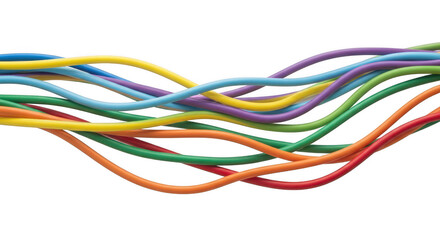 Colorful braided cords abstract wave pattern isolated on transparent background