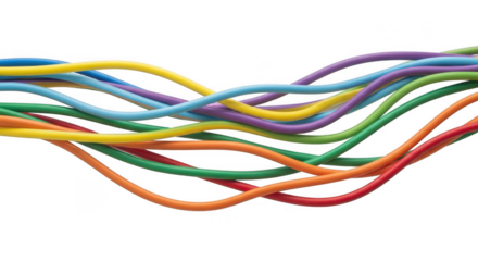 Colorful braided cords abstract wave pattern isolated on transparent background