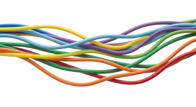 Colorful braided cords abstract wave pattern isolated on transparent background