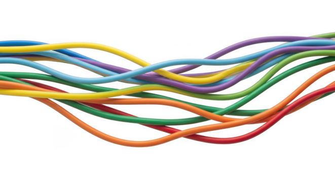 Colorful braided cords abstract wave pattern isolated on transparent background