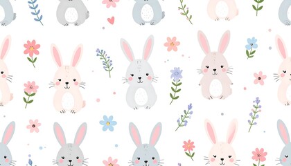 Cute rabbit pattern with flowers