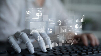AI interacts with data analytics dashboard, reading trends, improving decisions, and enhancing insights using advanced data analytics capabilities. Latch