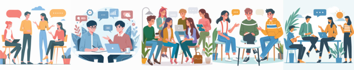 Obraz premium vector of young men and women discussing