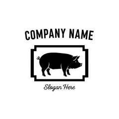 A black silhouette of a pig inside a decorative frame, with text above and below.