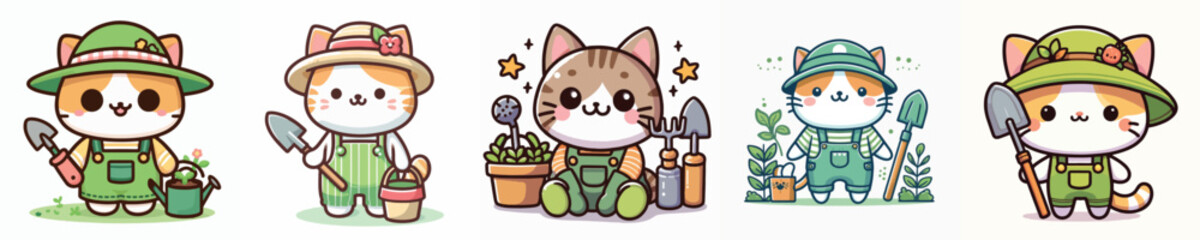 cute cat vector gardening in the garden