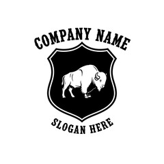 Buffalo emblem on a shield, company logo design.