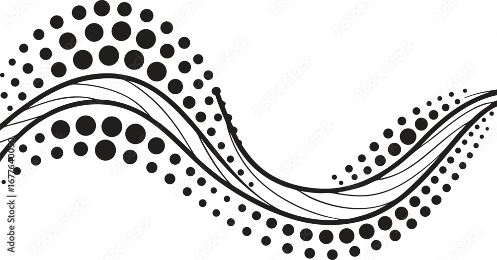 Poster abstract swirling pattern with dots and lines flowing smoothly creating dynamic decorative element