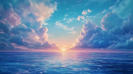 Breathtaking sunset over the ocean with cliffs and glowing reflections high resolution picture.