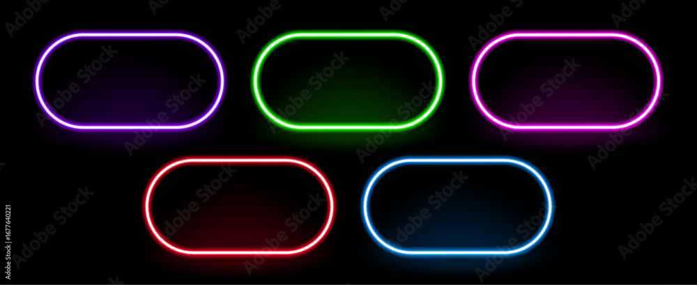 Poster neon frame vector set of glowing colorful light signs on dark background. creative design element wi