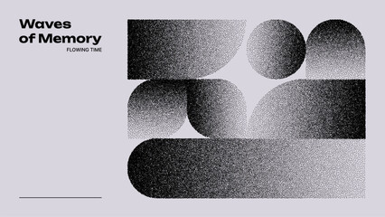 Abstract graphic design with stipple dot grain texture. Minimalist visual art with noise for flowing time concept, web banner.
