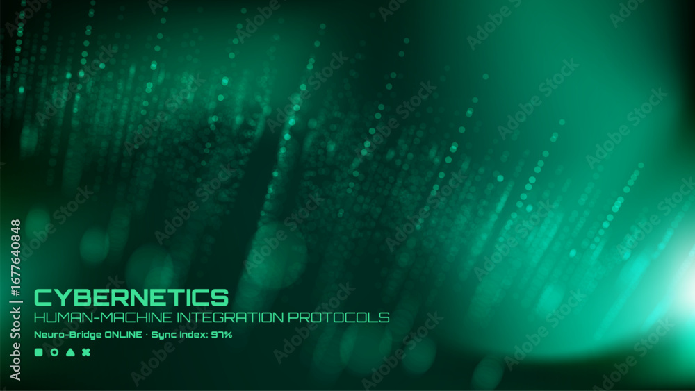 Poster digital cybernetics background with glowing light particles. future technology concept for human-mac
