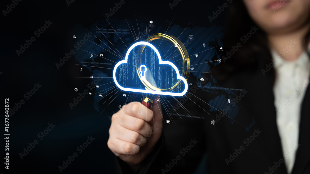 Poster cloud computing enables digital growth with secure data storage, scalable infrastructure, and strate